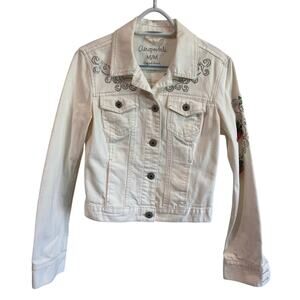 Aeropostale White Denim Jacket Med Rhinestone Strawberry Embellished Y2K Style